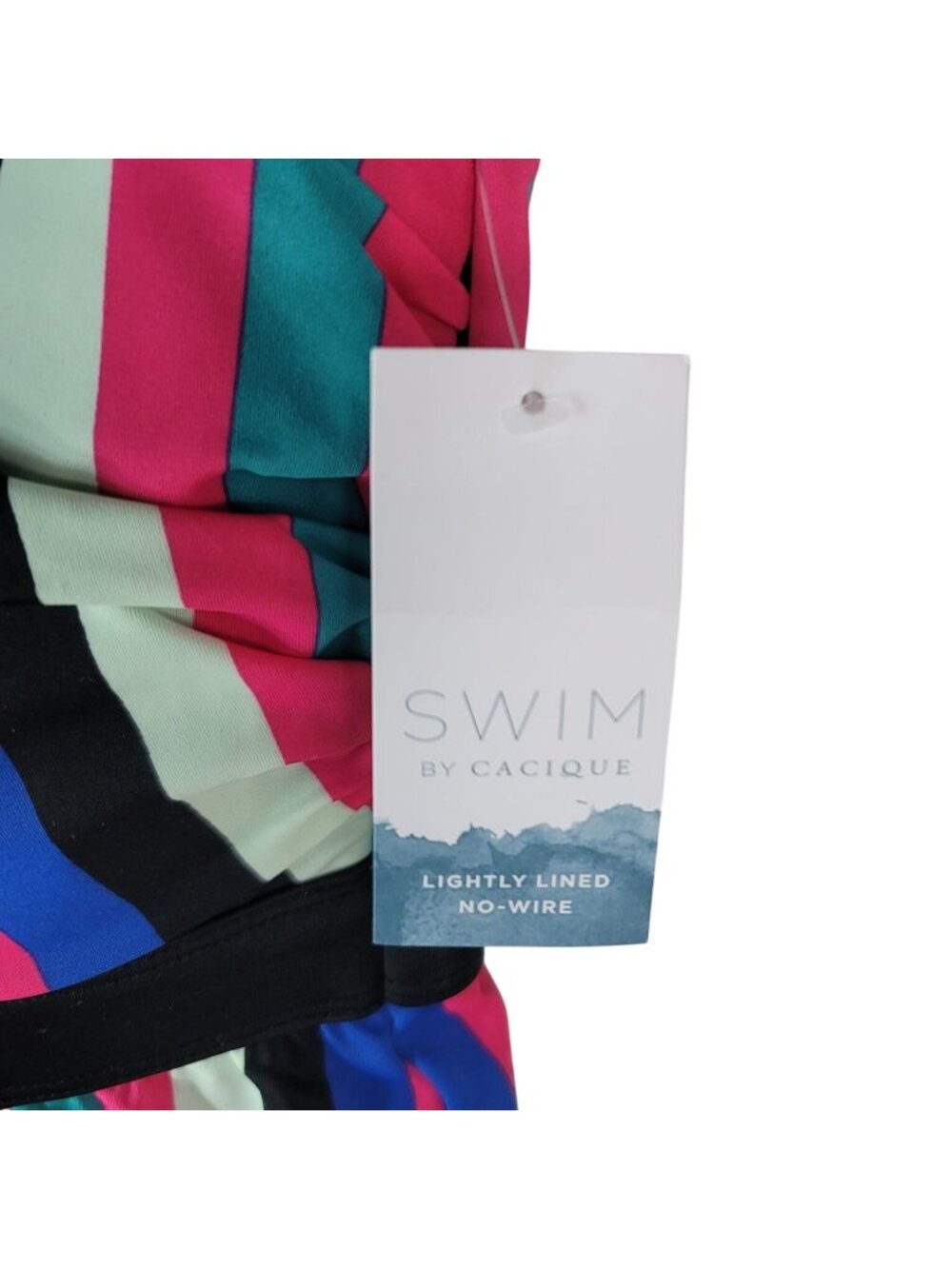 Cacique Swim No Wire Tankini Black Multicolor SZ 18 Lightly Lined Striped NEW - Picture 8 of 10
